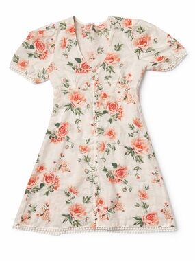 Zara Cream Dress with Coral Floral Print